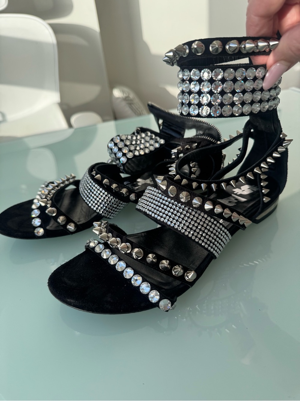 Philipp Plein Black Crystal & Studded Ankle-Strap Sandals